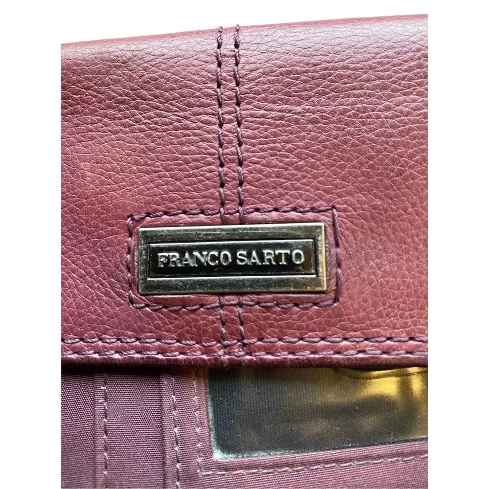 Franco Sarto Trifold Leather Wallet in deep maroon purple